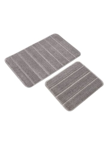 Colourful Cotton 2er-Set: Badvorleger "Yeni Cizgili" in Grau
