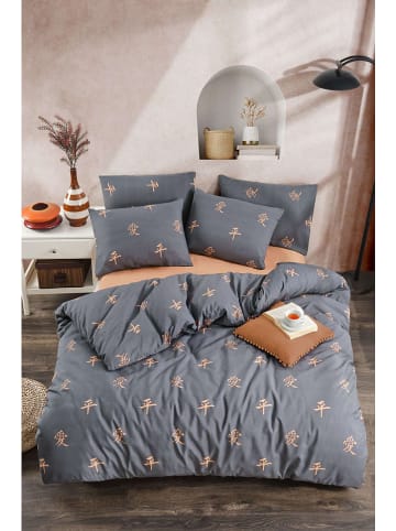 Colourful Cotton Komplet pościeli "Zen" w kolorze antracytowo-pomarańczowym