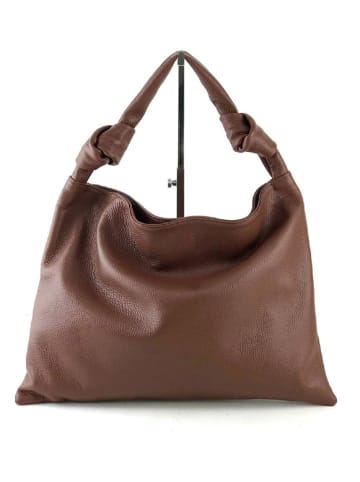 Marlon Leder-Schultertasche "Leena" in Dunkelbraun - (B)44 x (H)30 x (T)5 cm