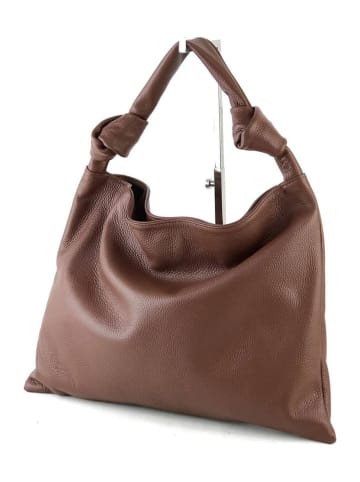 Marlon Leder-Schultertasche "Leena" in Dunkelbraun - (B)44 x (H)30 x (T)5 cm