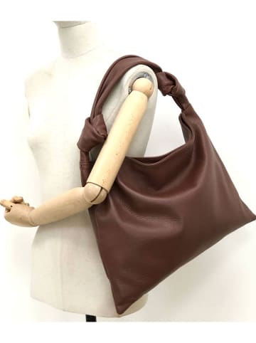 Marlon Leder-Schultertasche "Leena" in Dunkelbraun - (B)44 x (H)30 x (T)5 cm