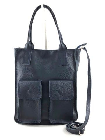 Marlon Leder-Schultertasche "Floriana" in Dunkelblau - (B)31,5 x (H)40 x (T)10,5 cm