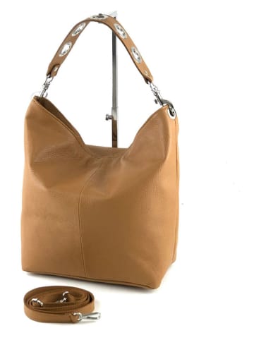 Marlon Leder-Schultertasche "Tamara" in Camel - (B)40 x (H)33 x (T)15 cm