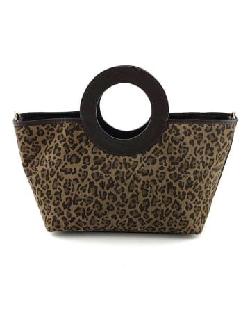 Marlon Leder-Henkeltasche "Babila" in Taupe/ Dunkelbraun - (B)43 x (H)23 x (T)12 cm