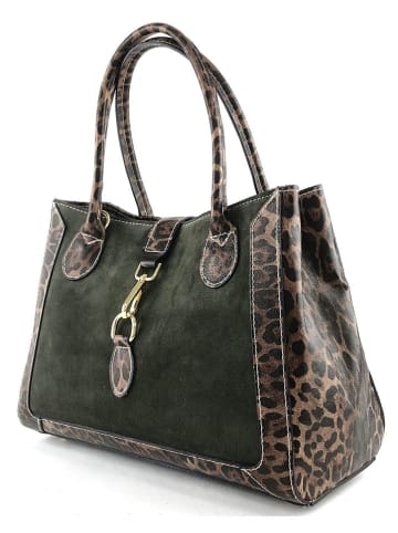 Marlon Leder-Schultertasche "Chelsey" in Braun/ Dunkelgrün - (B)34 x (H)26 x (T)14 cm