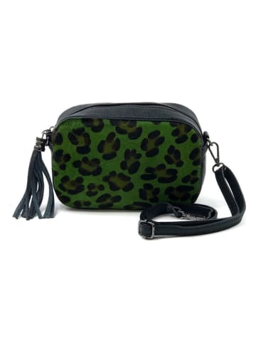Marlon Leder-Umhängetasche "Paris" in Schwarz/ Grün - (B)20 x (H)14 x (T)7 cm
