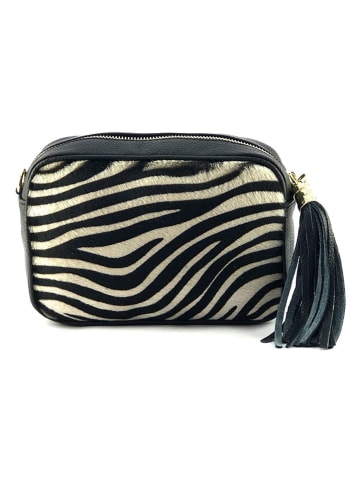 Marlon Leren schoudertas "Paris" zwart/crème - (B)20 x (H)14 x (D)7 cm