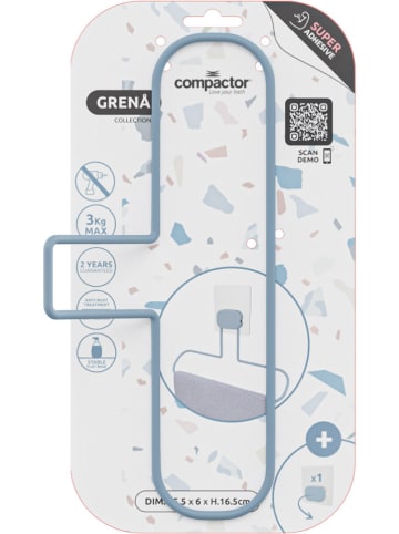 Compactor Handdoekhouder "Grena" lichtblauw - (B)25,5 x (H)6 x (D)16,5 cm
