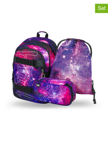 BAAGL 3-delige schooltasset "Galaxy" paars/roze/blauw