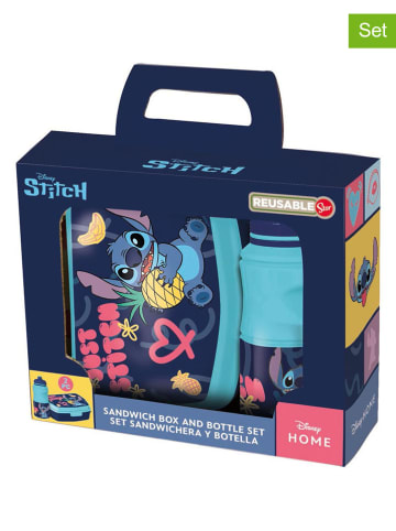 Stitch 2tlg. Set: Lunchbox "Stitch" in Dunkelblau/ Hellblau