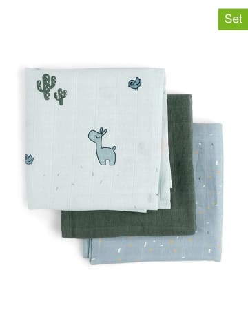 done by deer 3-delige set: spuugdoeken "Lalee" lichtblauw/groen - (L)70 x (B)70 cm