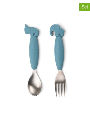 done by deer 2-częściowy zestaw sztućców "Deer" w kolorze niebieskim - dł. 14 cm