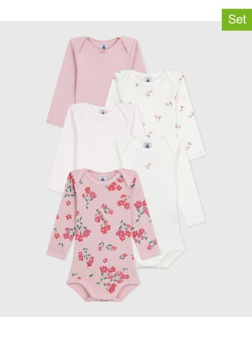 PETIT BATEAU 5er-Set: Bodys in Weiß/ Rosa