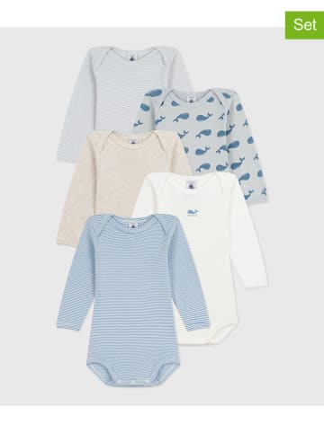 PETIT BATEAU 5-delige set: rompers wit/lichtblauw/beige