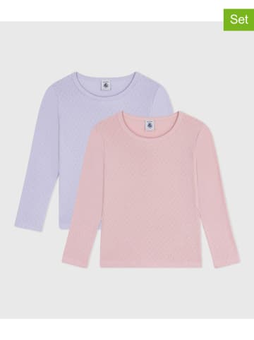 PETIT BATEAU 2er-Set: Longsleeves in Lila/ Rosa