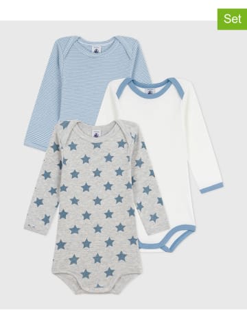PETIT BATEAU 3er-Set: Bodys in Hellblau/ Weiß/ Grau