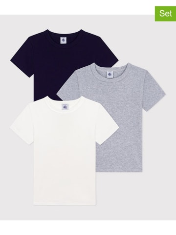 PETIT BATEAU 3-delige set: shirts zwart/wit/grijs