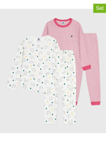 PETIT BATEAU 2-delige set: pyjama's wit/lichtroze