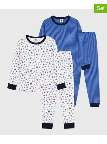 PETIT BATEAU 2-delige set: pyjama's wit/blauw