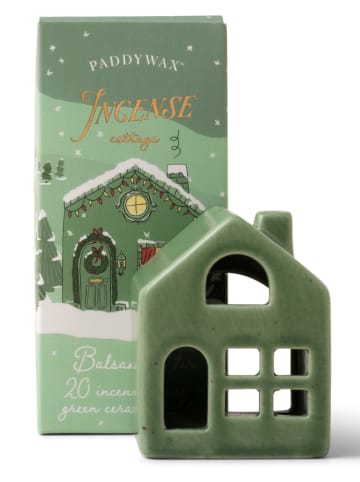 Paddywax 2-delige wierook- & theelichthouderset "Green Cottage - Balsam & Fir'' groen