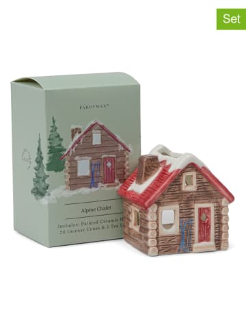 Paddywax 3-delige wierook- & theelichthouderset "Alpine Chalet'' bruin