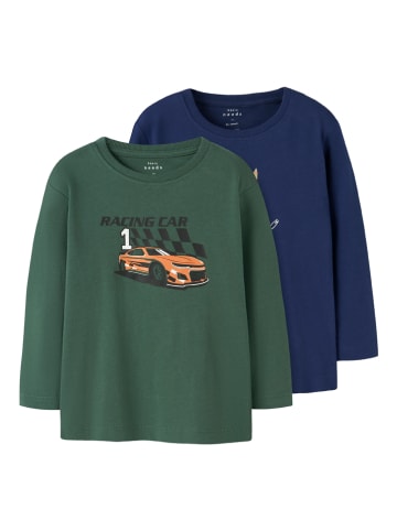 name it 2er-Set: Longsleeves "Vagno" in Dunkelblau/ Grün