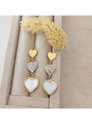 Nakkash Pozłacane kolczyki-wkrętki z cyrkoniami i masą perłową