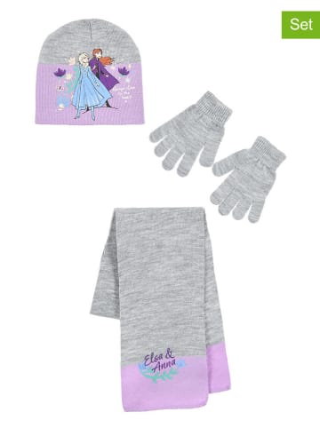 FROZEN 3tlg. Winteraccessoires-Set "Frozen" in Hellgrau/ Lila