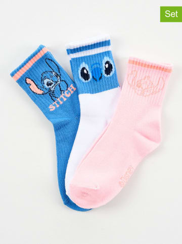 Lilo & Stitch 3er-Set: Socken "Lilo & Stitch" in Rosa/ Weiß/ Blau