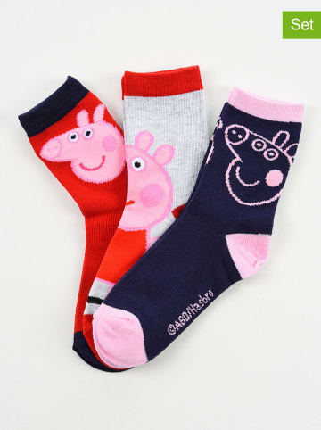 Peppa Pig Skarpety (3 pary) "Świnka Peppa" w kolorze granatowo-jasnoszaro-czerwonym