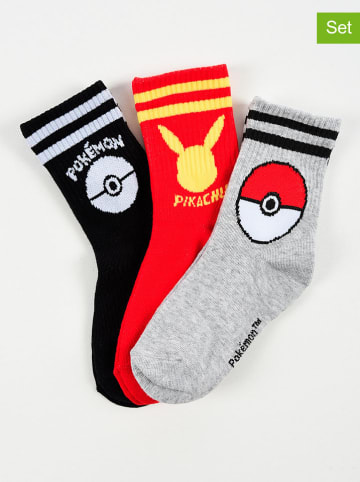 Pokémon 3er-Set: Socken "Pokemon" in Schwarz/ Rot/ Hellgrau