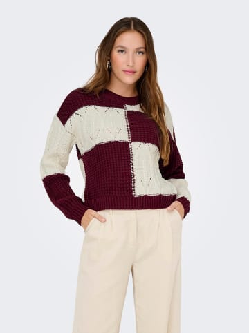 JDY Sweter w kolorze bordowo-białym