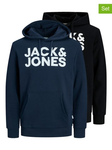 Jack & Jones 2er-Set: Hoodies in Schwarz/ Dunkelblau