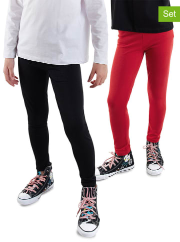 Denokids Legginsy (2 pary) w kolorze czerwonym i czarnym