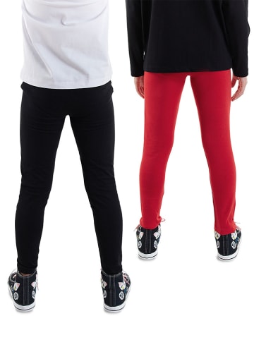 Denokids Legginsy (2 pary) w kolorze czerwonym i czarnym