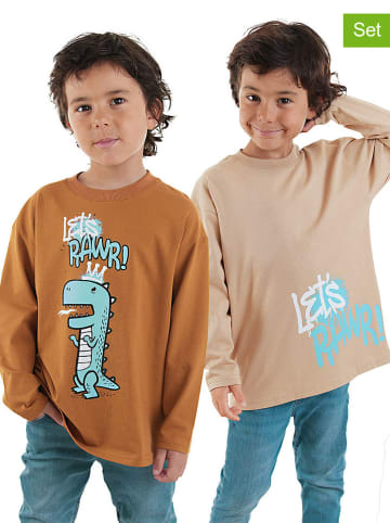 Denokids 2-delige set: longsleeves lichtbruin/beige