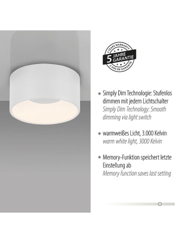 Just Light LED-Deckenleuchte in Weiß - (H)8 x  Ø 16 cm