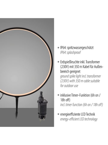 Just Light Ledtuinstekerlamp zwart - (H)66 x Ø 50 cm