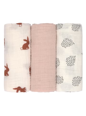 Lässig 3er-Set Mulltücher "Little Forest Rabbit" in Creme/ Rosa - (L)60 x (B)60 cm