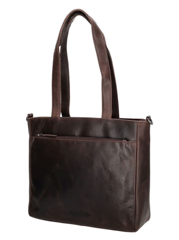 HIDE & STITCHES Leder-Schultertasche in Braun - (B)34 x (H)34 x (T)8 cm