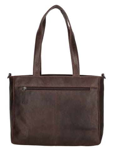 HIDE & STITCHES Leder-Schultertasche in Braun - (B)34 x (H)34 x (T)8 cm