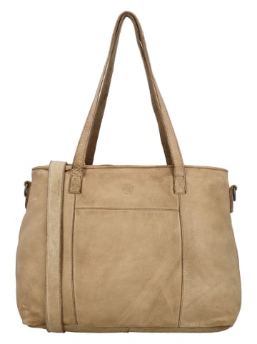 HIDE & STITCHES Leren schoudertas beige - (B)34 x (H)26 x (D)13 cm