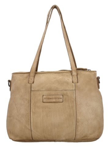 HIDE & STITCHES Leren schoudertas beige - (B)34 x (H)26 x (D)13 cm