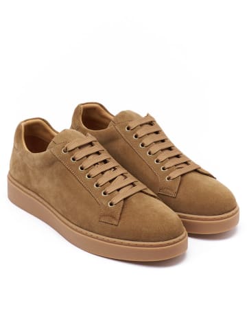 British Passport Leder-Sneakers in Hellbraun