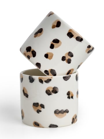 Madre Selva 2er-Set: Becher "Cheetah" in Weiß/ Beige - (H)7 cm