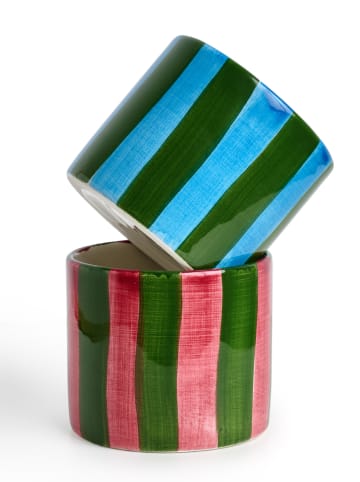 The Wild Hug 2-delige set: bekers "Wine Stripes" lichtblauw/lichtroze/groen - (H)7 cm