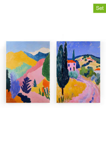 The Wild Hug 2-delige set: kunstdrukken op linnen "Village" - (B)40 x (H)60 cm
