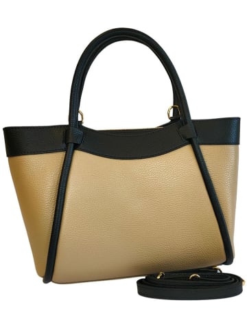 Florence Bags Leren handtas "Reddit" beige/zwart - (B)37 x (H)24 x (T)16 cm