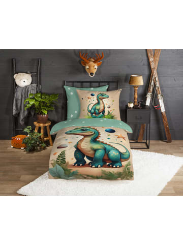 Good Morning Flanellen beddengoedset "Milo" beige/mintgroen