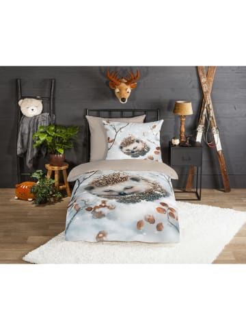 Good Morning Flanellen beddengoedset "Jussi" beige/grijs